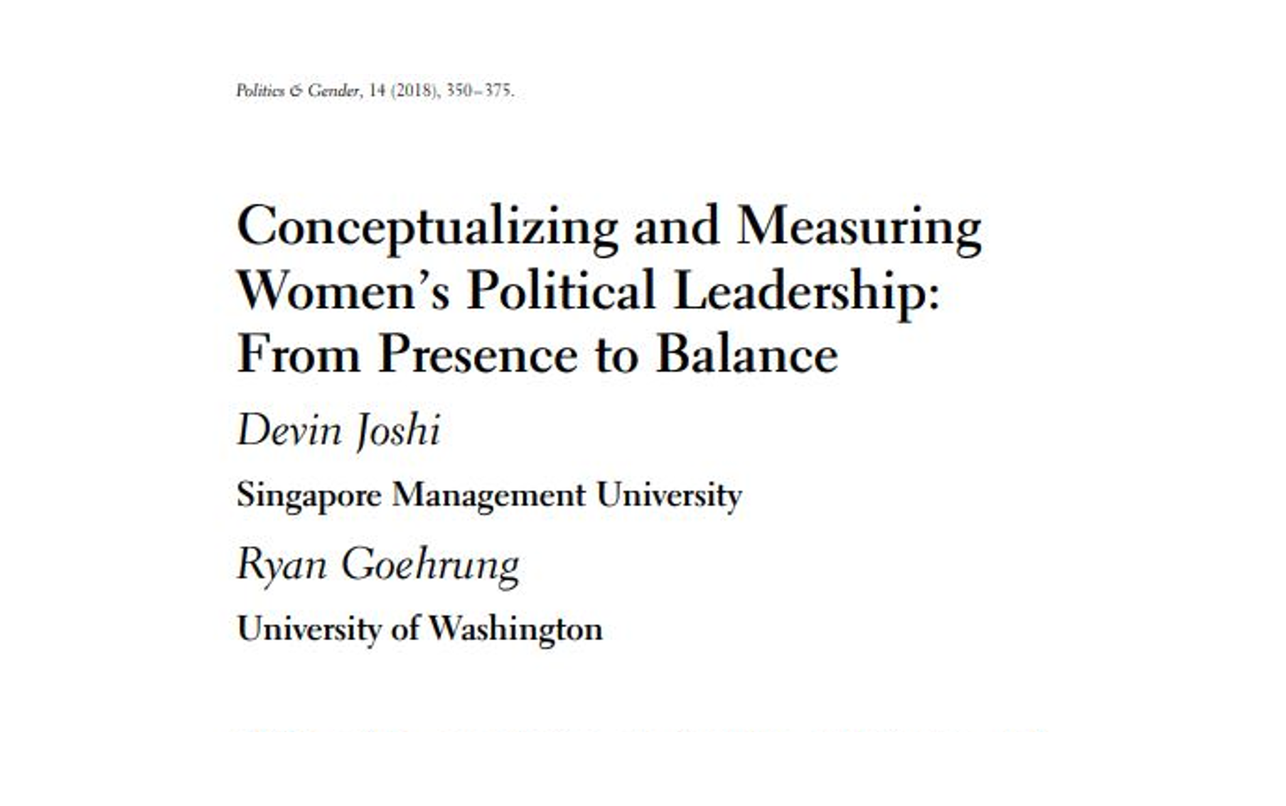 Conceptualizing And Measuring Women’s Political Leadership: From ...