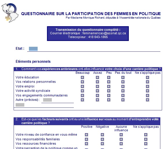 Questionnaire Sur La Participation Des Femmes En Politique | Réseau ...