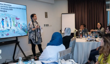 Fahmida Iqbal, Deputy Country Representative of UN Women Pakistan, addresses participants during the orientation workshop of the Pakistan–Thailand exchange visit on integrated and gender-responsive gender-based violence services, held in Bangkok in January 2026. Photo: UN Women/Pathumporn Thongking