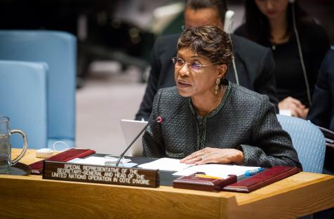Représentante spéciale pour la Côte d’Ivoire et Chef de l’Opération des Nations Unies en Côte d’Ivoire (ONUCI) informe le Conseil de sécurité sur la situation dans ce pays. Photo ONU /Loey Felipe