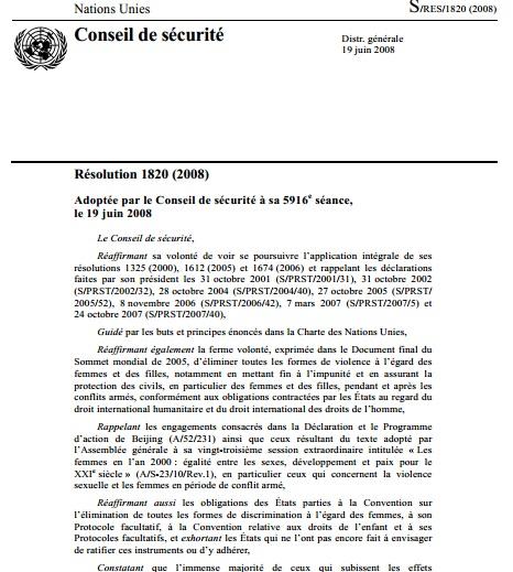 La résolution 1820 du Conseil de sécurité des Nations Unies